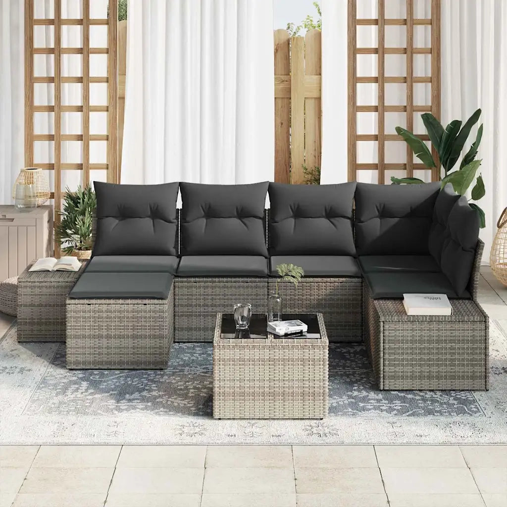 Set Divano da Giardino con cuscino 7 pcs Grigio polyrattan 3347139