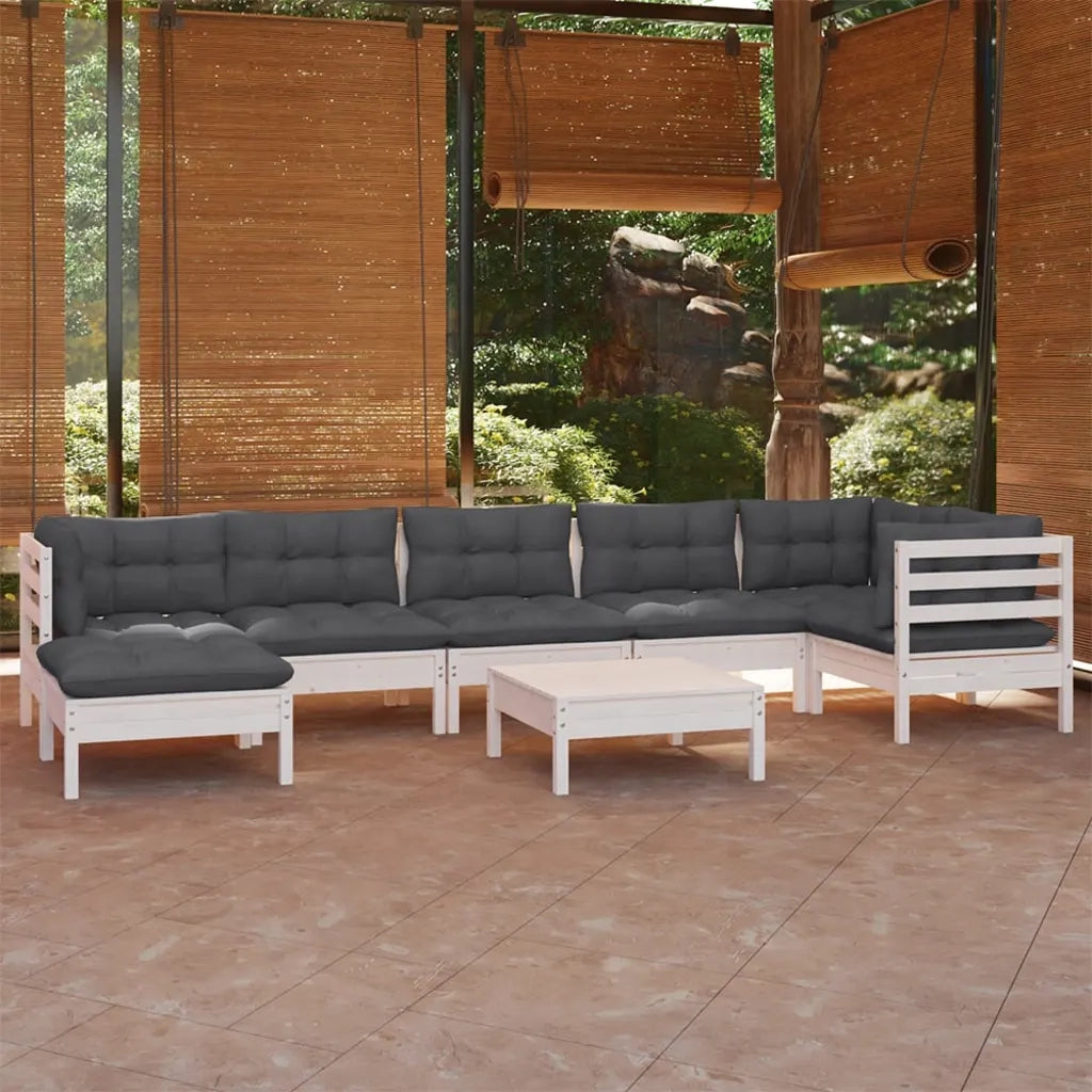 Set Divani da Giardino 8 pz con Cuscini Bianchi Legno di Pino 3096557