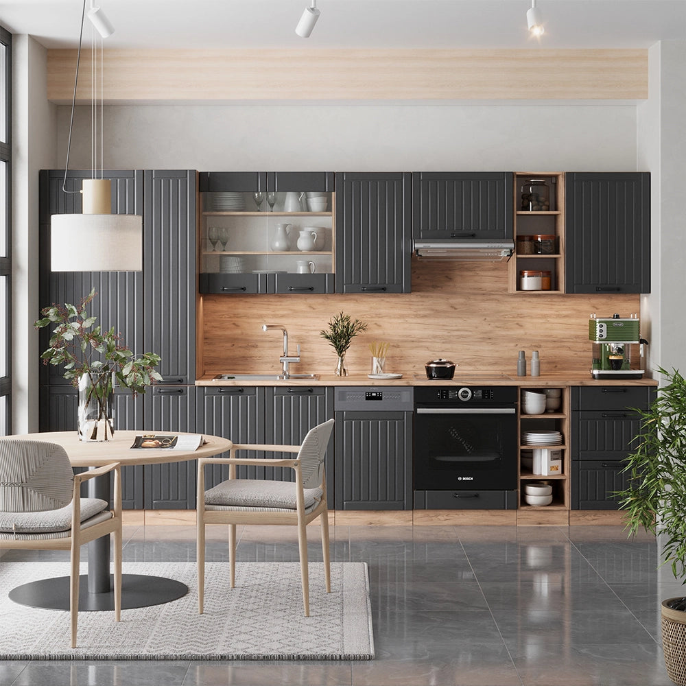 Cucina componibile Fame-Line Grigio scuro/Rovere dorato 355 cm, PL Rovere Vicco