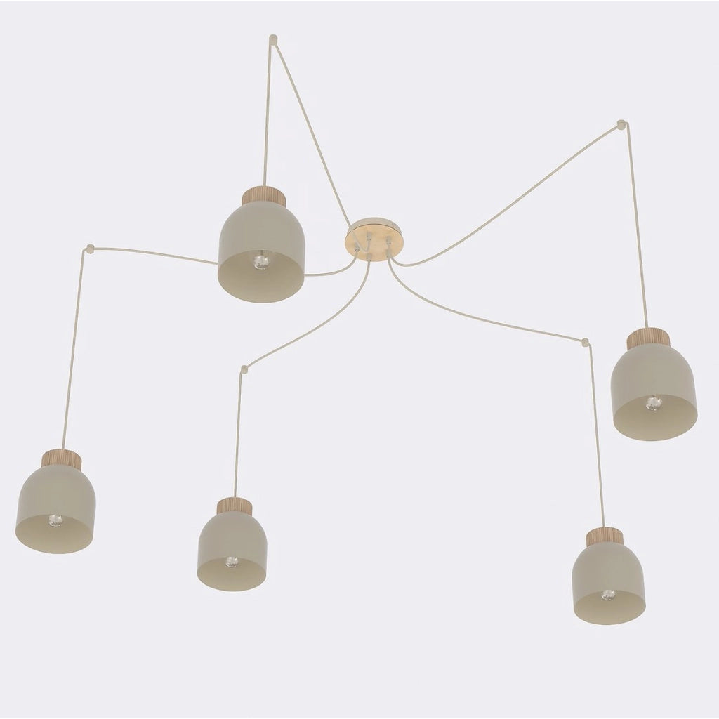 Lampada a sospensione KRU in acciaio beige e legno