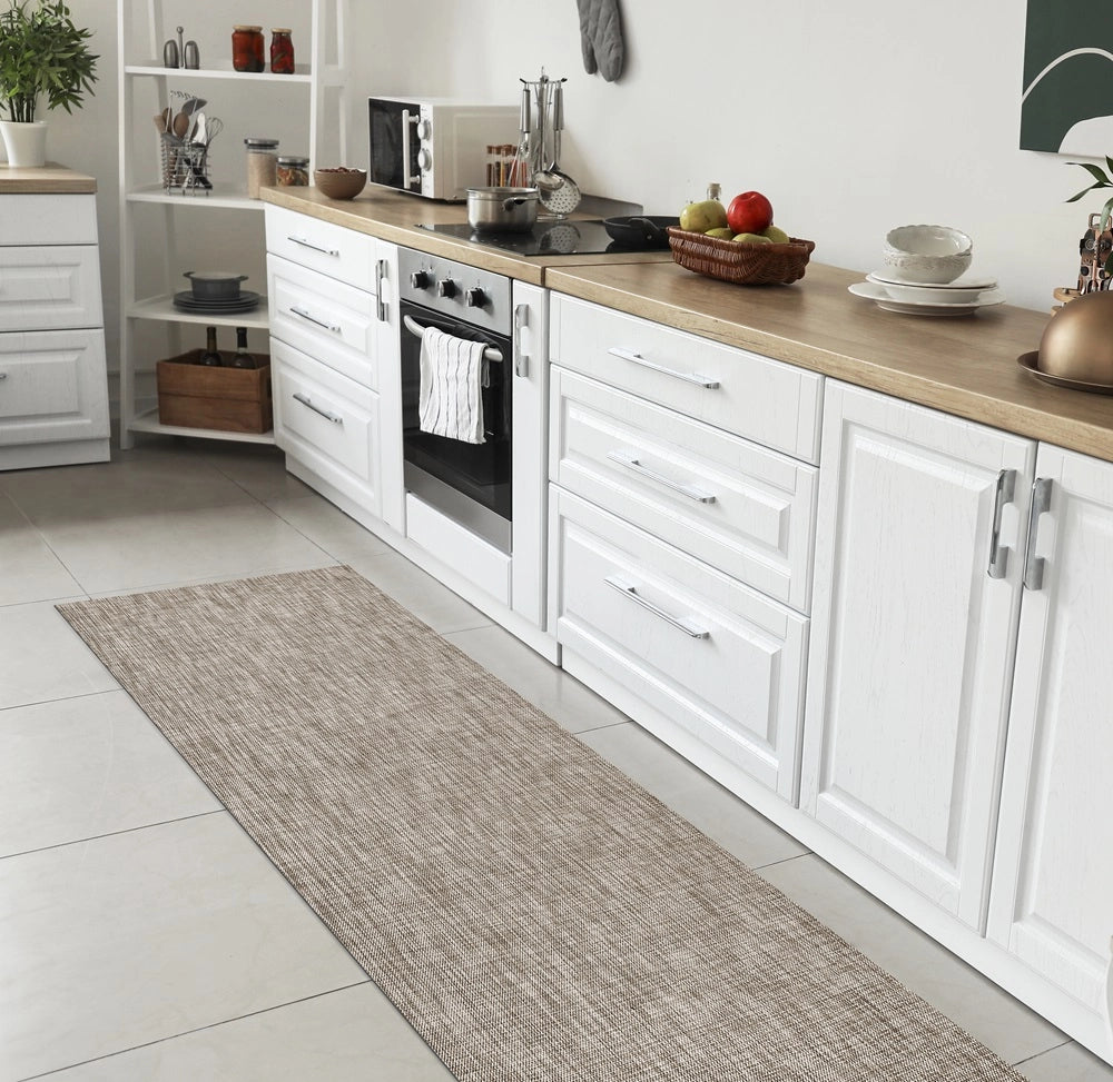 Tappeto Cucina Passatoia Antiscivolo Multiuso Soggiorno Corridoio No Pieghe Tinta Unita Effetto Rattan Intrecciata Lavabile Antimacchia  50x350cm - Donatella Tortora
