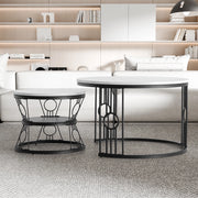 TAVOLINO DA CAFFÈ Set 2 Pezzi 70x70x45 cm MDF Bianco con Struttura Nera