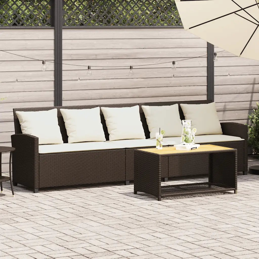 Divano da Giardino a 5 Posti con Cuscini-Sofa da Giardino-Divano da esterno in Polyrattan Marrone 869509