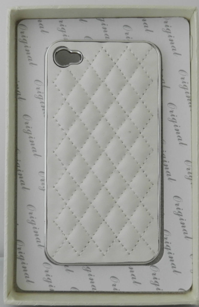 CUSTODIA COVER PLASTICA RIGIDA PER APPLE IPHONE 4 4S IN MINIJES ROMBI BIANCO