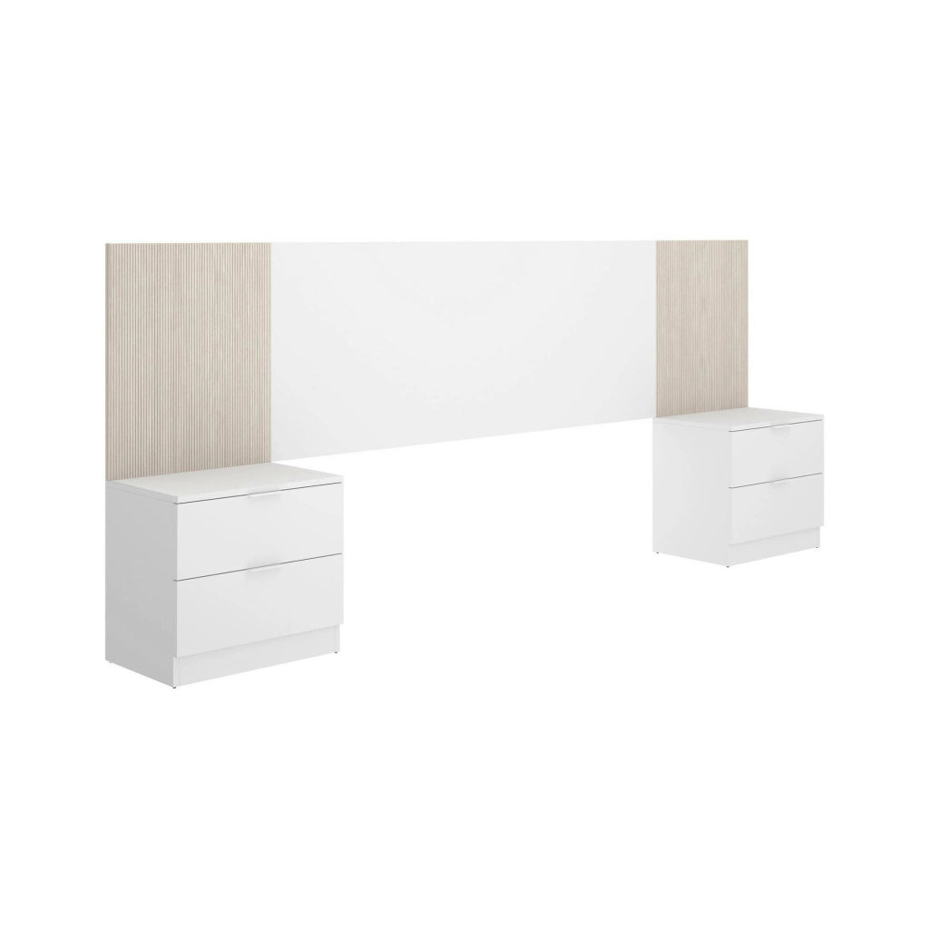 Testiera letto Dujuan, Spalliera, Testata per camera da letto, Poggiatesta, 259x34 h106 cm, Bianco e Rovere