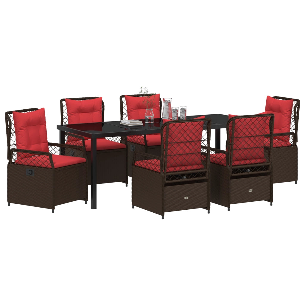 Set da Pranzo Giardino 7 Pezzi in Rattan Polietilene Marrone