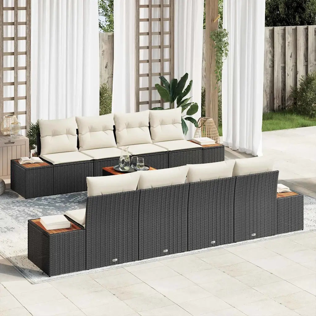 Set Divano da Giardino con archiviazione 9 pcs Nero Poly Rattan 3356717