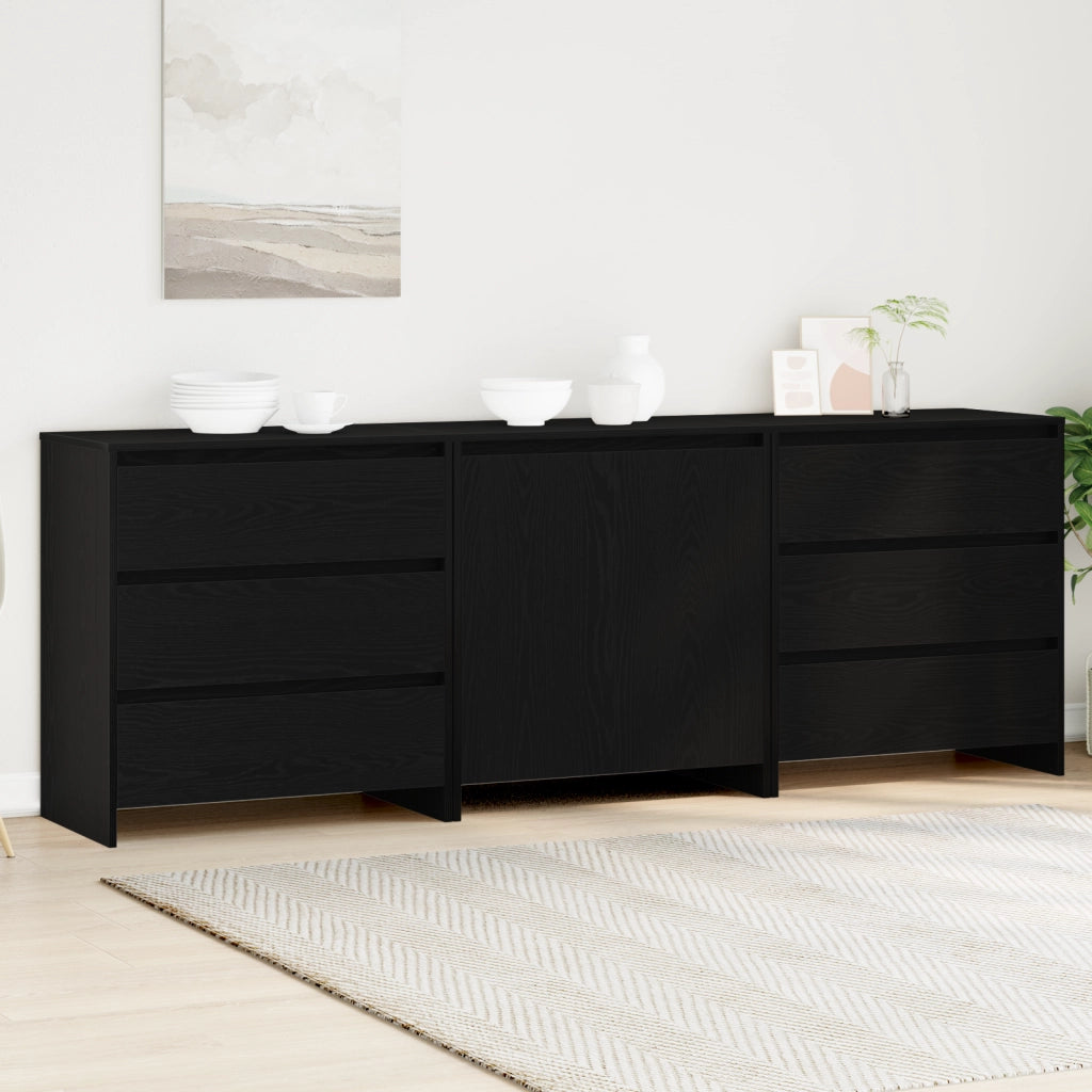 Set di 3 Sideboard in Legno Ingegnerizzato Nero