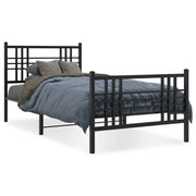 Letto singolo | Letto per adulti | Giroletto con Testiera e Pediera Metallo Nero 90x200 cm
