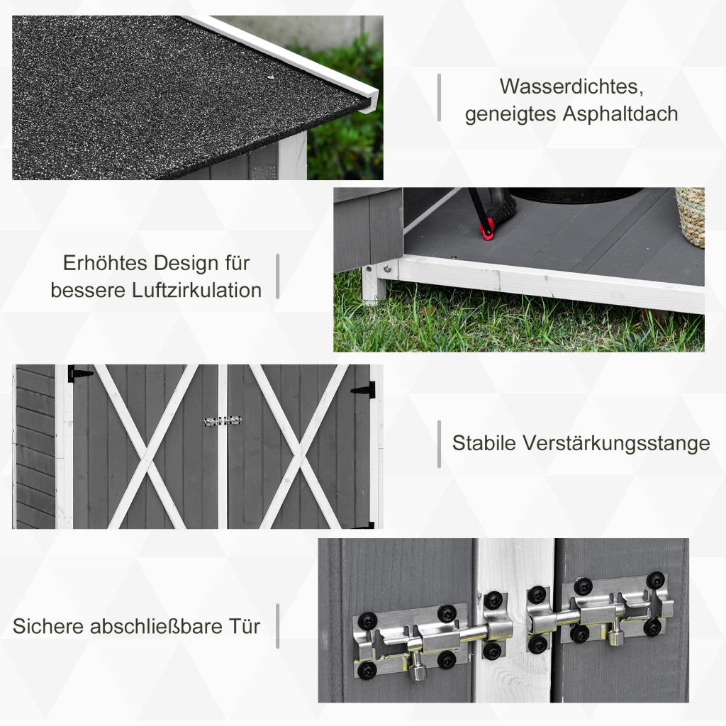 CASSETTA DA GIARDINO 139x75x160 cm Legno Grigio con tavolo da giardino