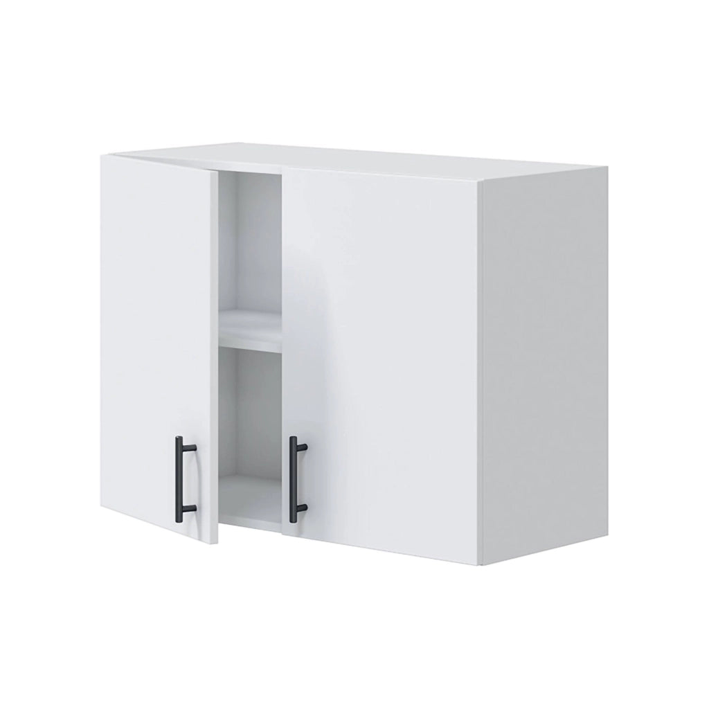 Mobile pensile 2 ante Thyra, Armadietto sospeso, Mobiletto a muro, Armadio ausiliario multifunzione, 80x34 h59 cm, Bianco