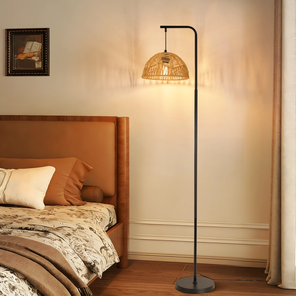 ZMH Lampada da Terra Boho Nera Paralume Corda Moderna 164cm E27 per Soggiorno Camera da Letto Senza Lampadine