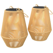 Set di 2 Lampade Solari in Rattan,con Accensione/Spegnimento Automatico, IP44, 16x16x21 cm, Marrone