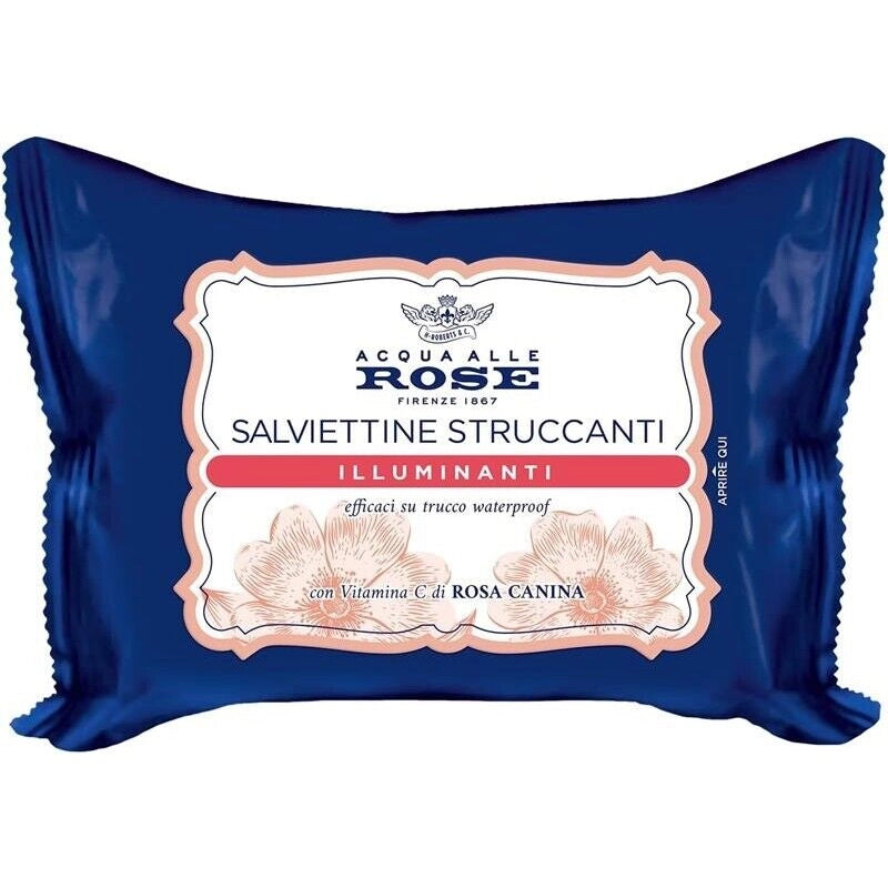 ACQUA ALLE ROSE SET 6 PACCHI DI SALVIETTINE STRUCCANTI ILLUMINANTI VITAMINA C DI ROSA CANINA VISO OCCHI E LABBRA 120 SALVIETTE