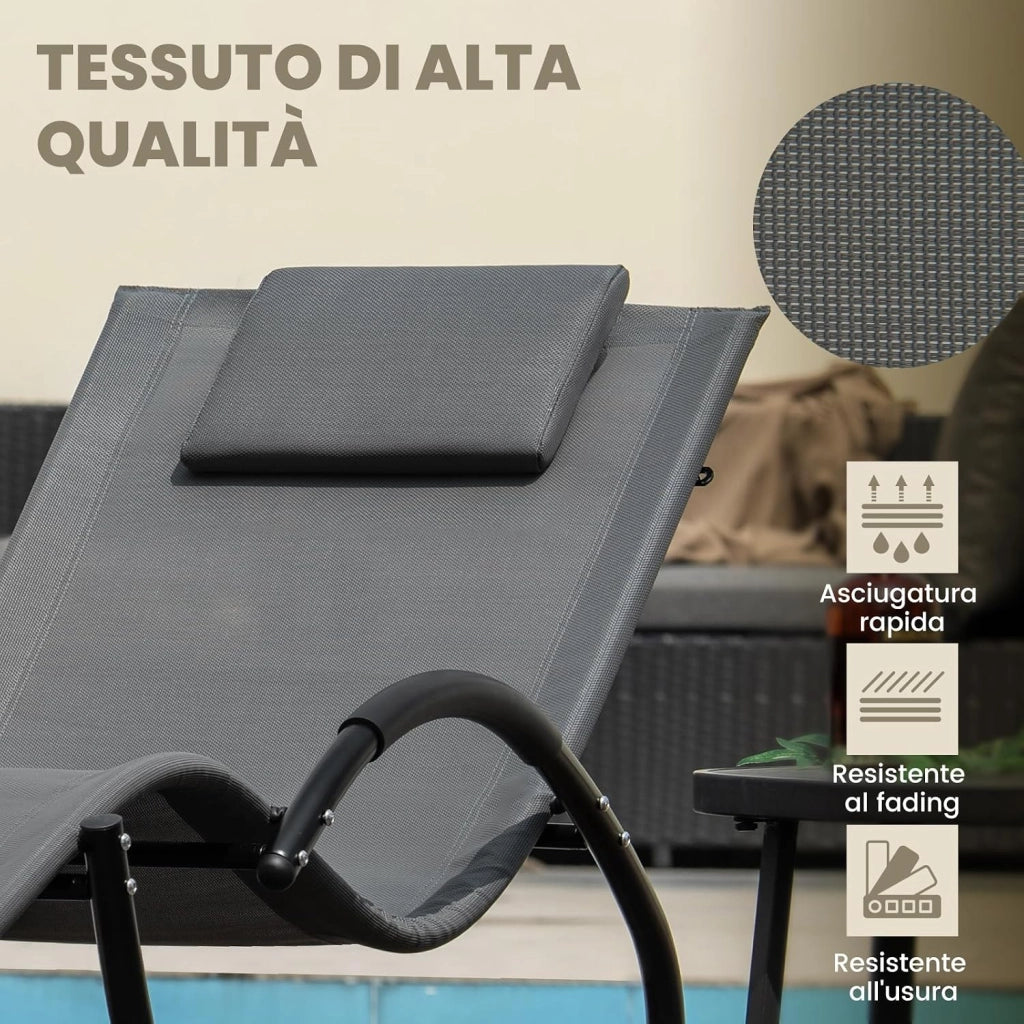 Sdraio a Dondolo da Giardino, Sedia a Dondolo Gravità Zero con Poggiatesta Rimovibile, Braccioli, Schienale e Seduta Traspiranti, Sdraio Solare per Patio, Giardino, Portata 160 kg (Grigio)