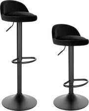 Set di 2 Sedili da Cucina Adattabili - Con Schienale - Regolabili in Altezza e Girevoli - Sedile da Cucina, Sedia da Cucina - Nero Velluto
