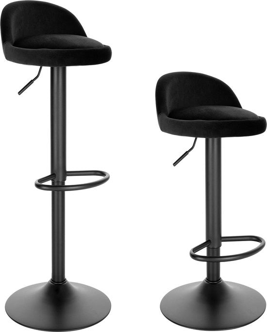 Set di 2 Sedili da Cucina Adattabili - Con Schienale - Regolabili in Altezza e Girevoli - Sedile da Cucina, Sedia da Cucina - Nero Velluto