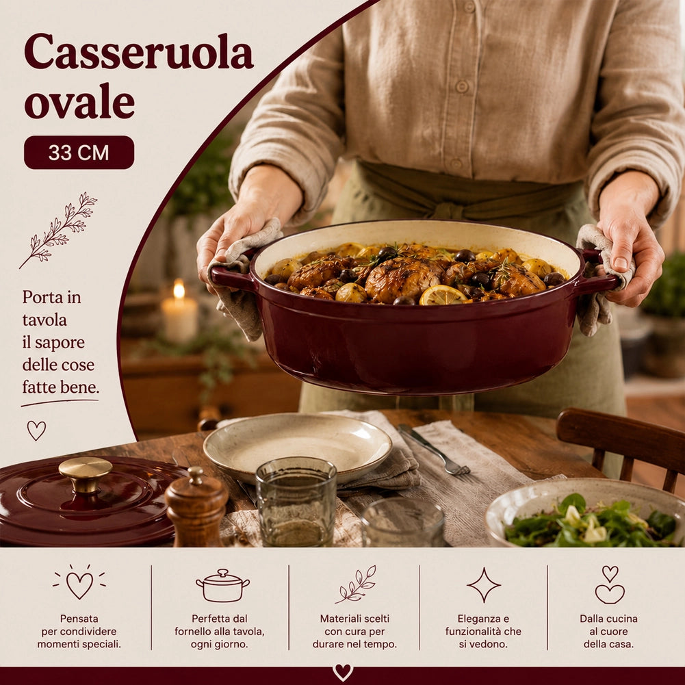 Casseruola Pesante 33 cm Bordeaux Ghisa Pentola Olandese Conservazione Calore