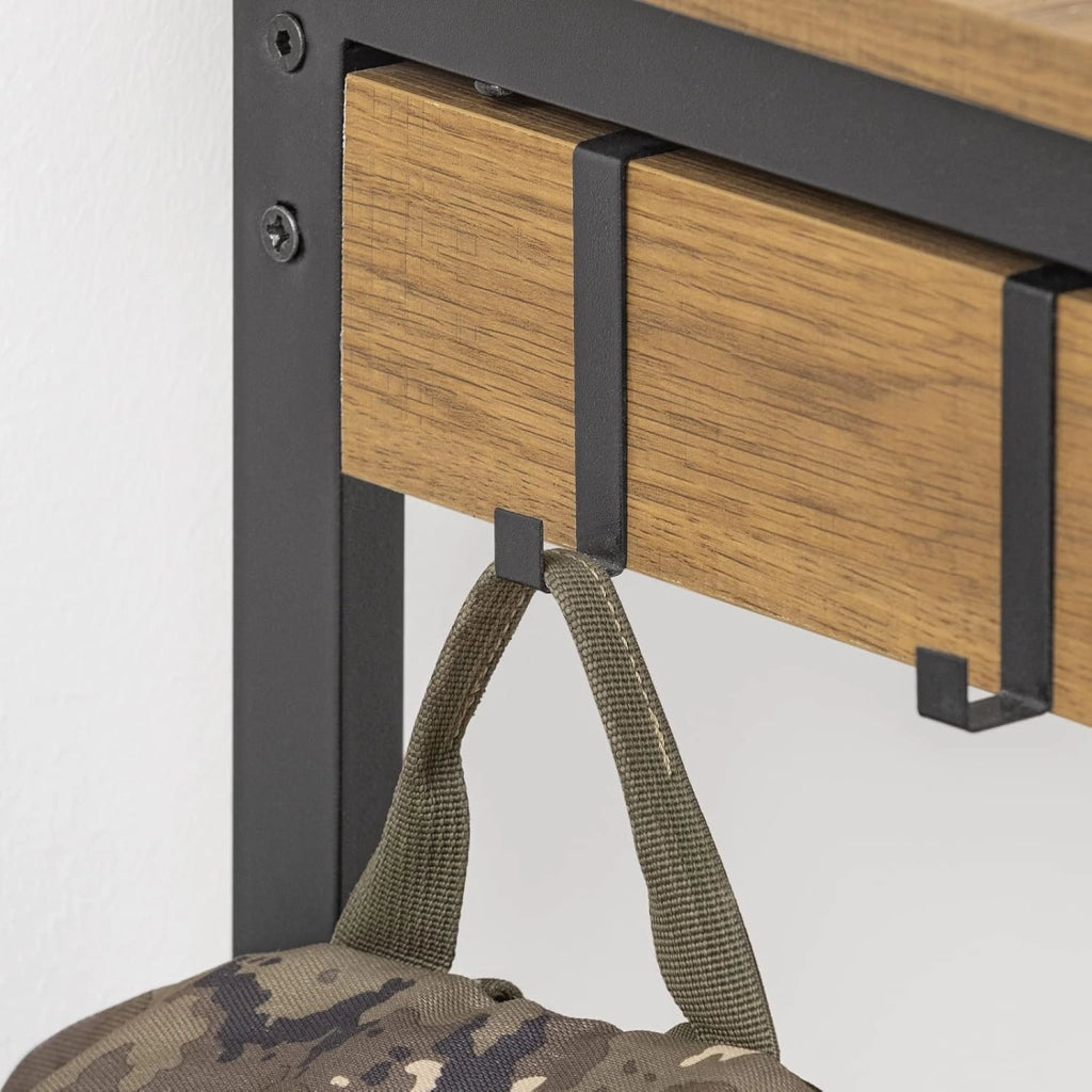 Scrivania Salvaspazio con 1 Cassetto e 2 Ganci Tavolo da Lavoro Angolare Piccolo per Ufficio o Studio Scrivania Nero-Naturale per Casa, Cameretta o Computer 60x40x77cm FWT43-N