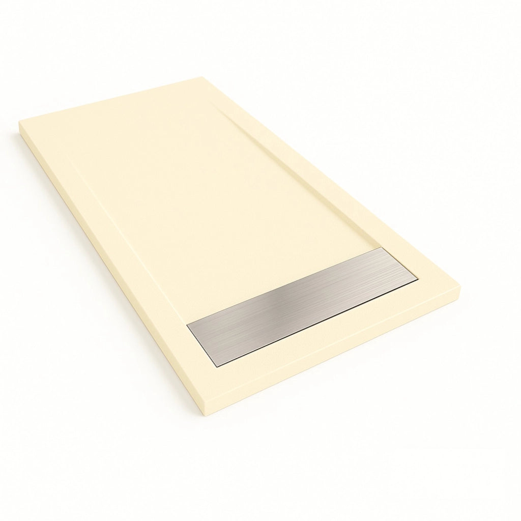 Piatto doccia Bidai con bordo 90X100 cm colore Crema intenso RAL 1015 griglia in Acciaio