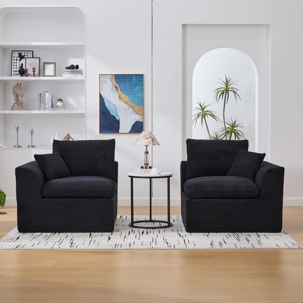 OKWISH Poltrona in Velluto a Coste, Seduta Imbottita con Cuscino Schienale, Design Minimalista, Nero