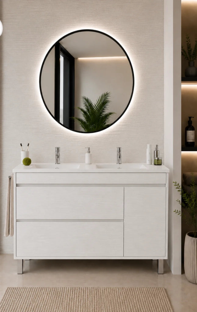 Mobile bagno con lavabo ORIGENBATH CAPRERA senza specchio 120x45 cm doppio lavabo bianco nordico
