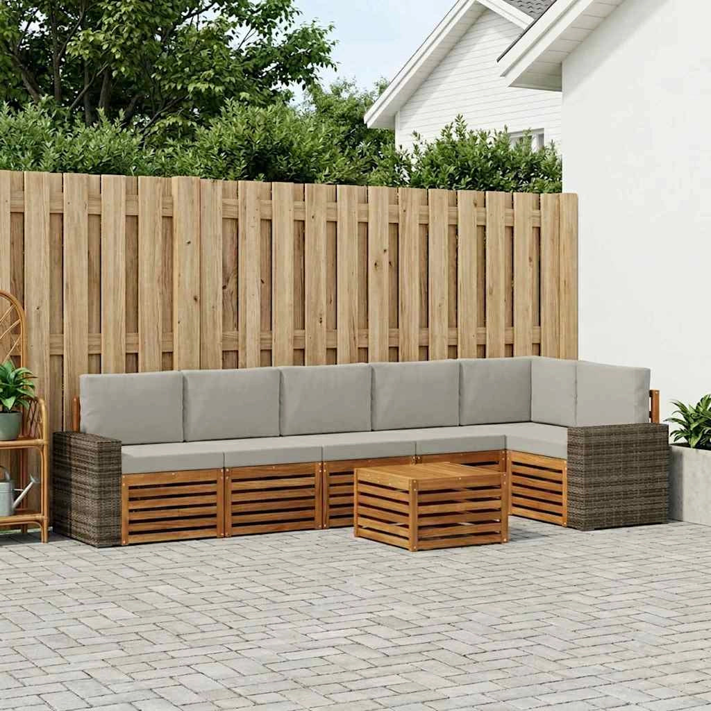 Set di divani da esterno 7 pz Naturale e Grigio Chiaro 3384457