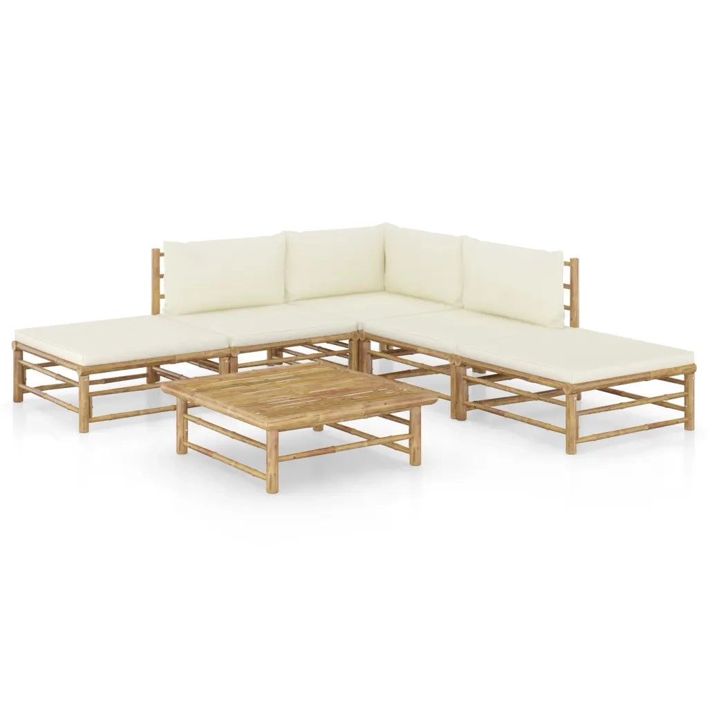 Set Divani da Giardino 6 pz con Cuscini Bianco Crema in BambÃ¹ cod mxl 39996