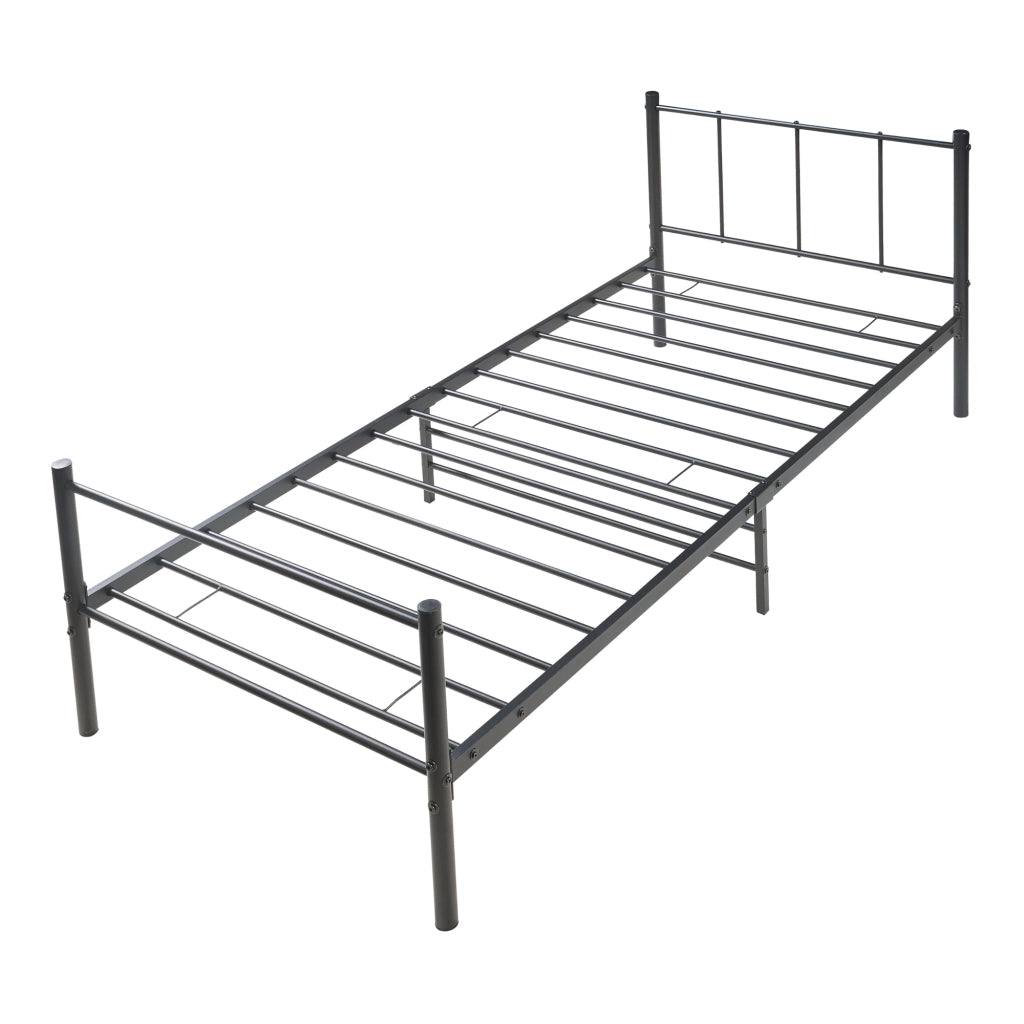 Letto Singolo Laos con Materasso 90x200 cm Letto in Acciaio con Testiera e Pediera - Nero [en.casa]