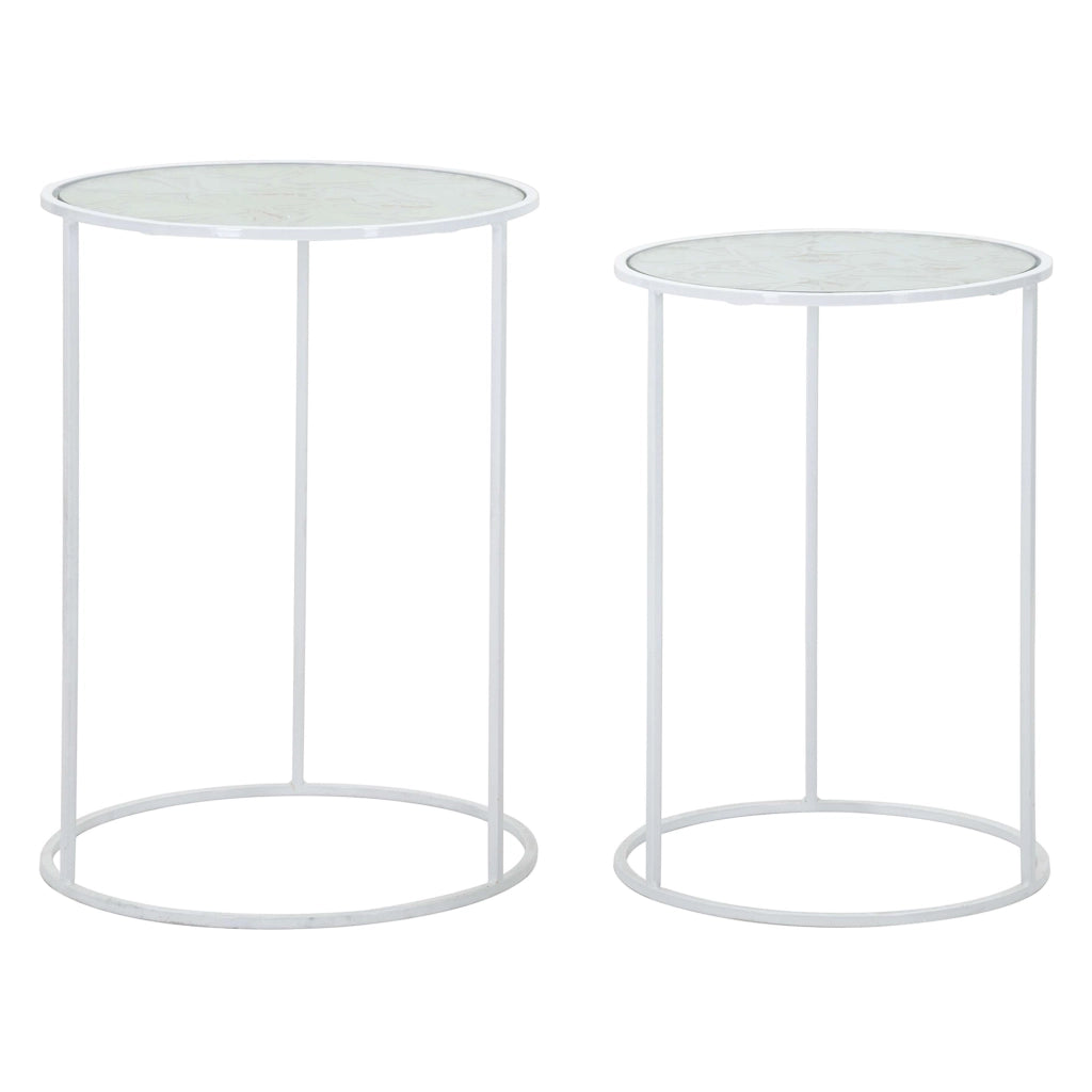 Chamba, Tavolino da Salotto set da 2, 43x43x60h cm Bianco