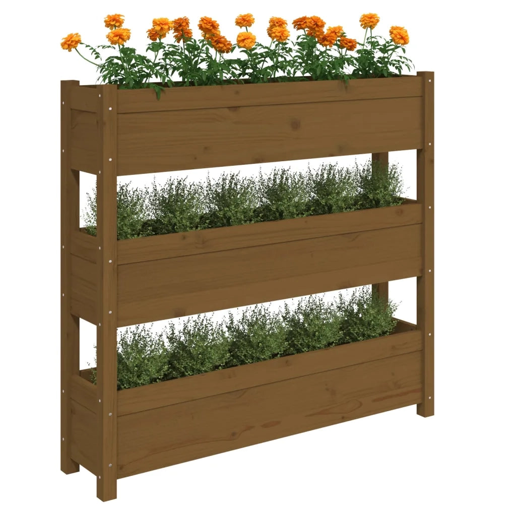 Fioriera Marrone Ambra 112x25x104,5cm in Legno Massello di Pino 823923