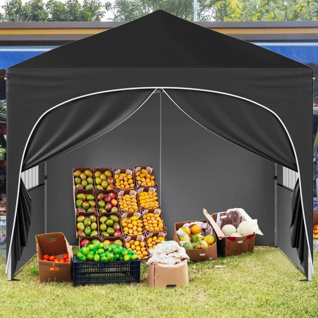 Tenda gazebo richiudibile con 4 pareti rimovibili 3x3 m borsa con ruote, Riparo sole da spiaggia pieghevole Nero-Gazebo
