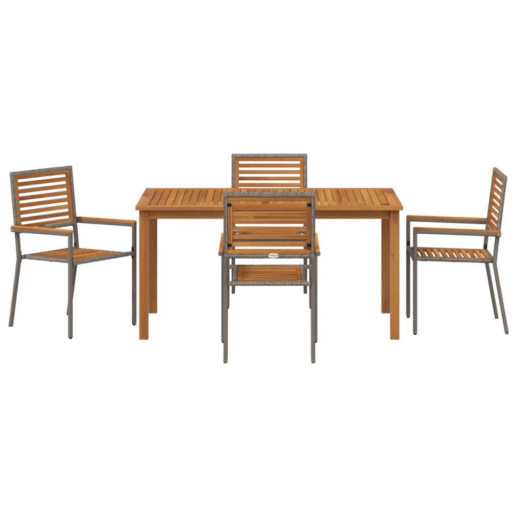Set da Pranzo per Giardino  5 Pezzi Grigio Polyrattan Acacia