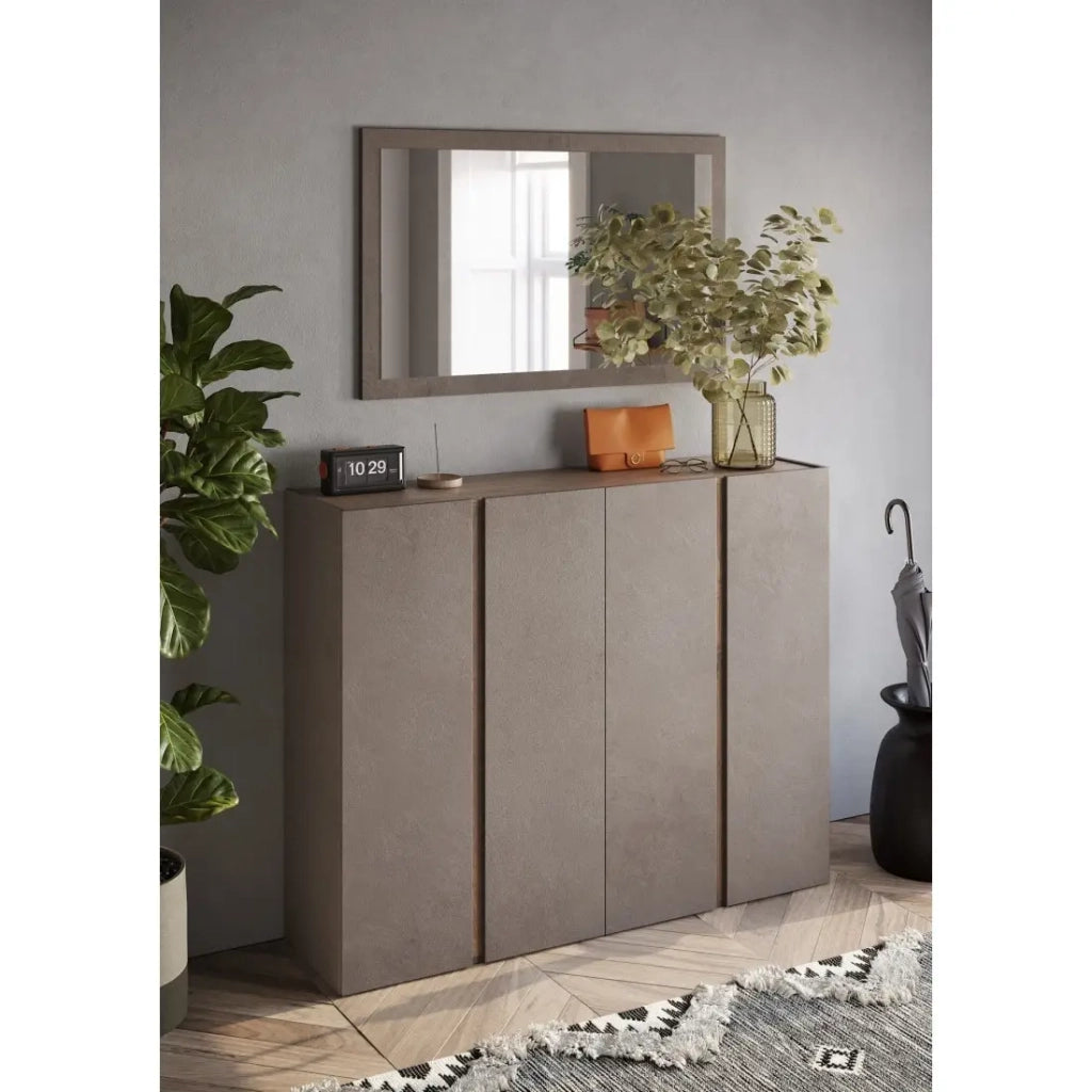 Mobile contenitore con 4 ante e 10 ripiani regolabili, collezione KEY, colore marrone e rovere.