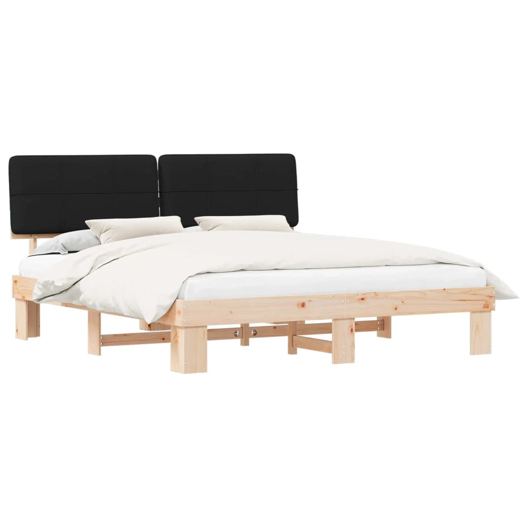 Letto con Testiera Rivestita Nero 200 x 200 cm Pino massello