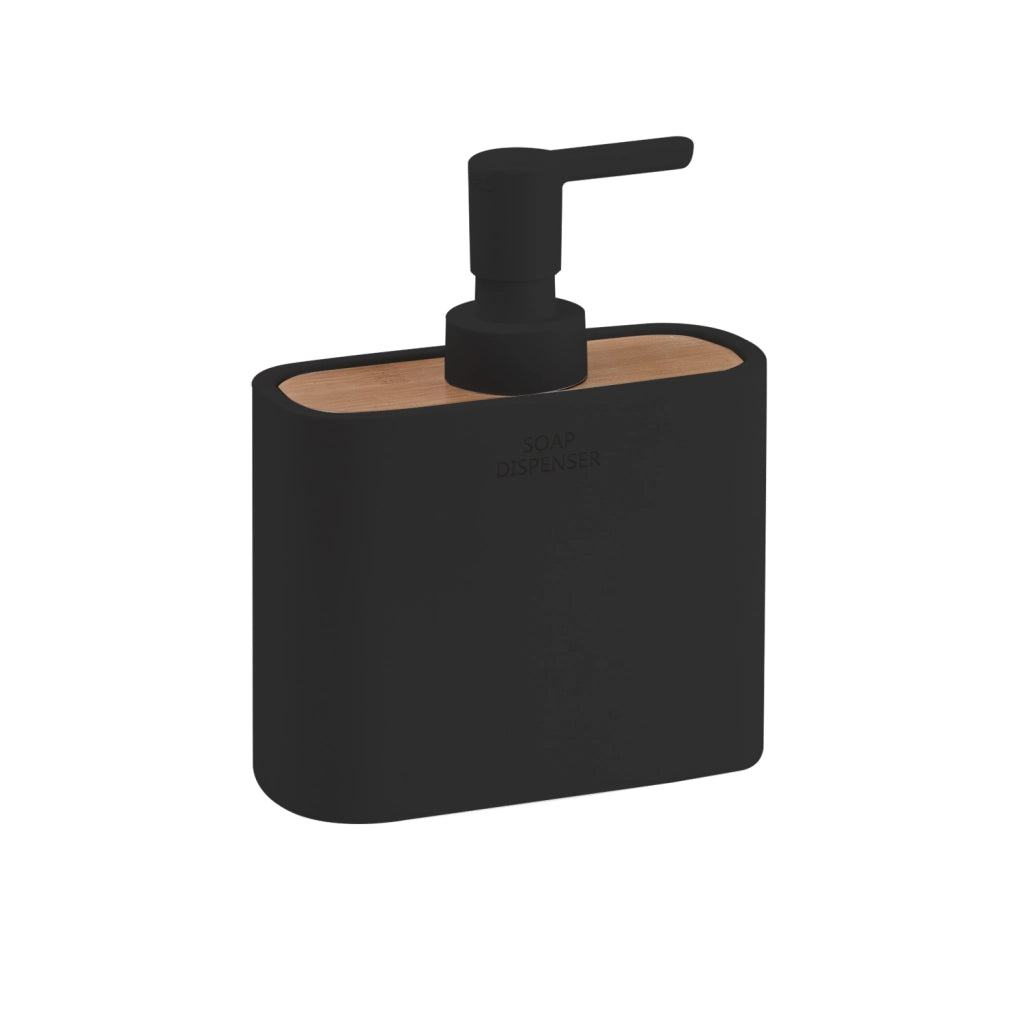 Dosasapone con erogatore in plastica d'appoggio in resina e bambù 1380 Gedy serie NINFEA Nero Matt