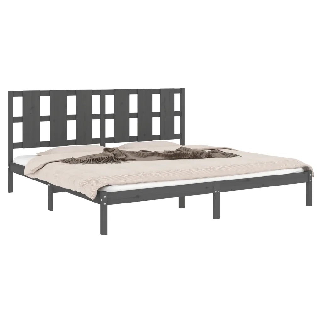 Letto matrimoniale | Letto per adulti | Giroletto Grigio in Legno Massello di Pino 200x200 cm