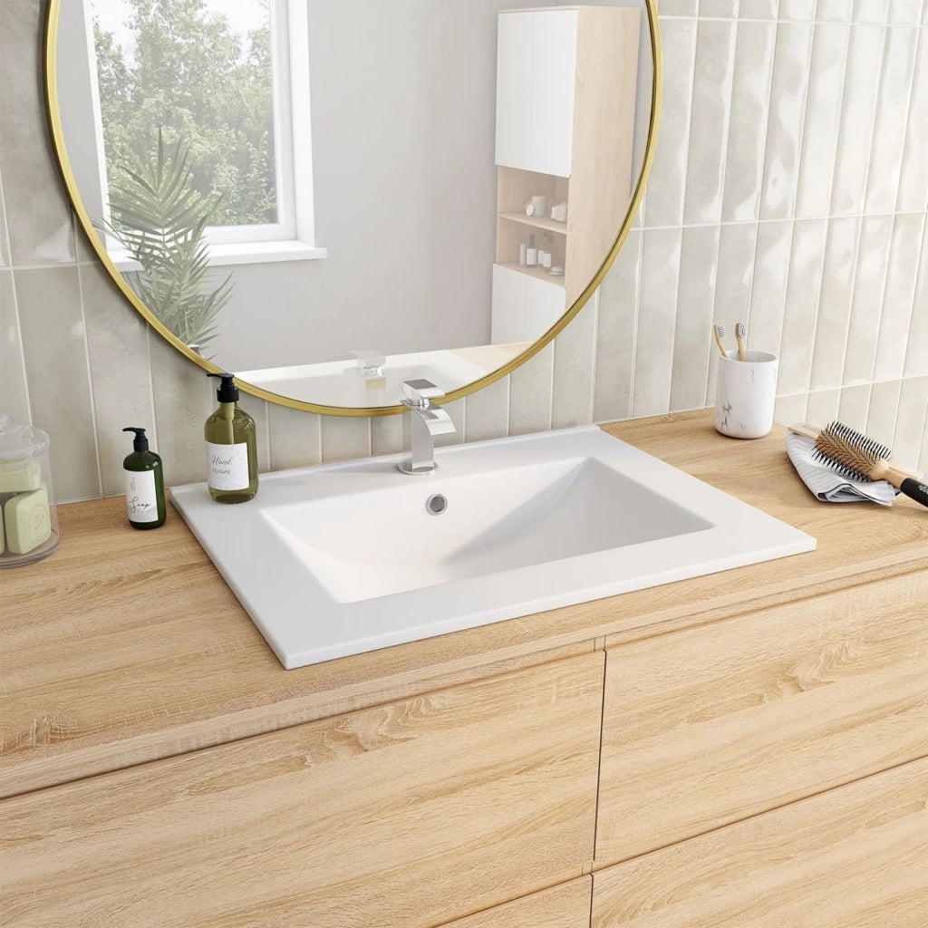 IDMarket - Lavabo rettangolare da incasso in ceramica bianca L. 61 x L. 46 x H. 17 cm