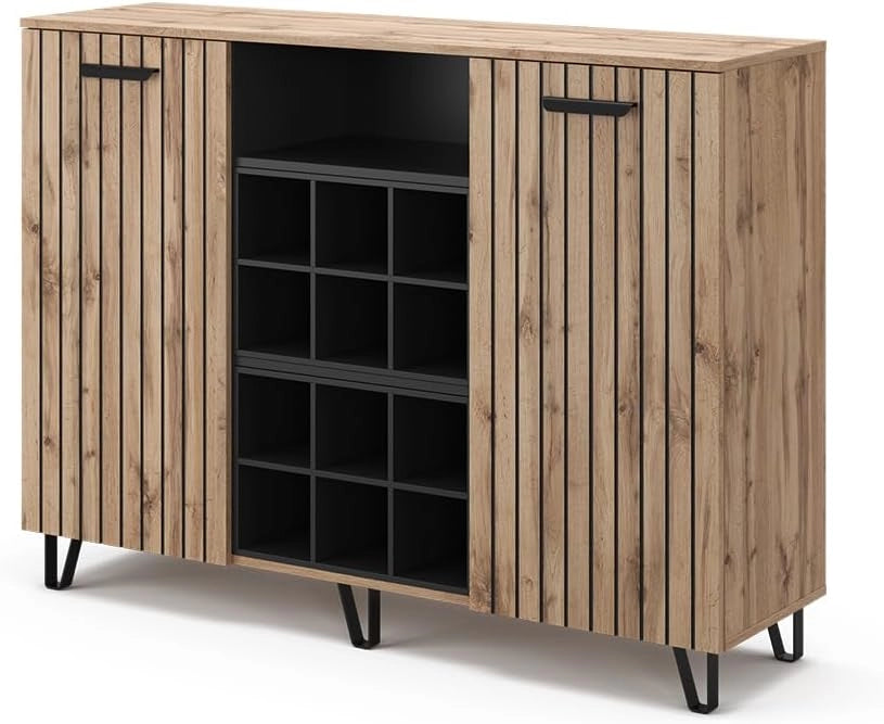 Credenza Amber, Marrone, 38 x 100 cm con 2 porte, con vano portaoggetti per spazio aggiuntivo