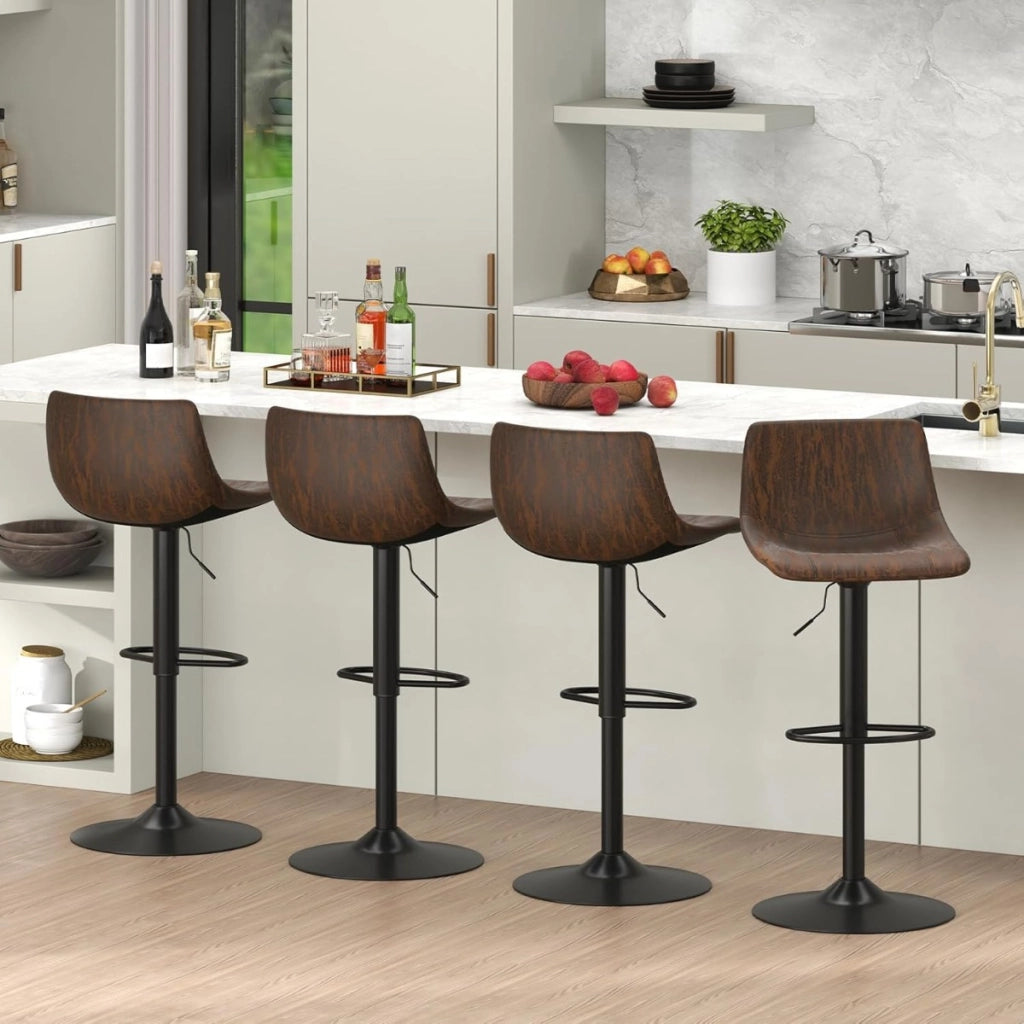 Set di 2 sgabelli da bar regolabili in altezza, Sedie alte imbottite con schienale sedie Marrone Rustico-Sgabelli da bar