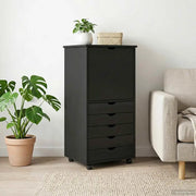 Mobile con Ruote Nero 53 x 39 x 103 cm Legno di Pino Massello 42028371