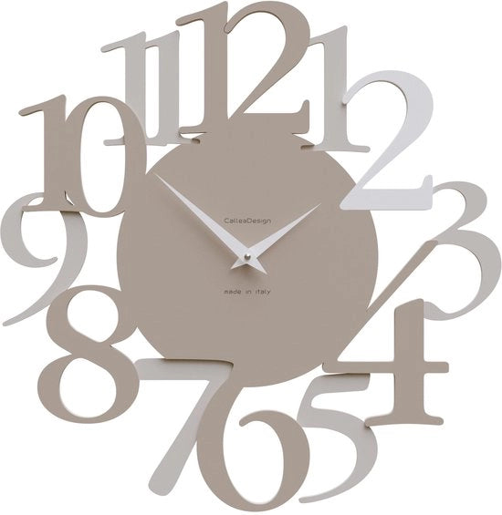 Orologio da parete con design moderno, grandi cifre, grande formato, non ticchettante, preciso e silenzioso 42x42 cm [Caffelatte, bianco, lino]