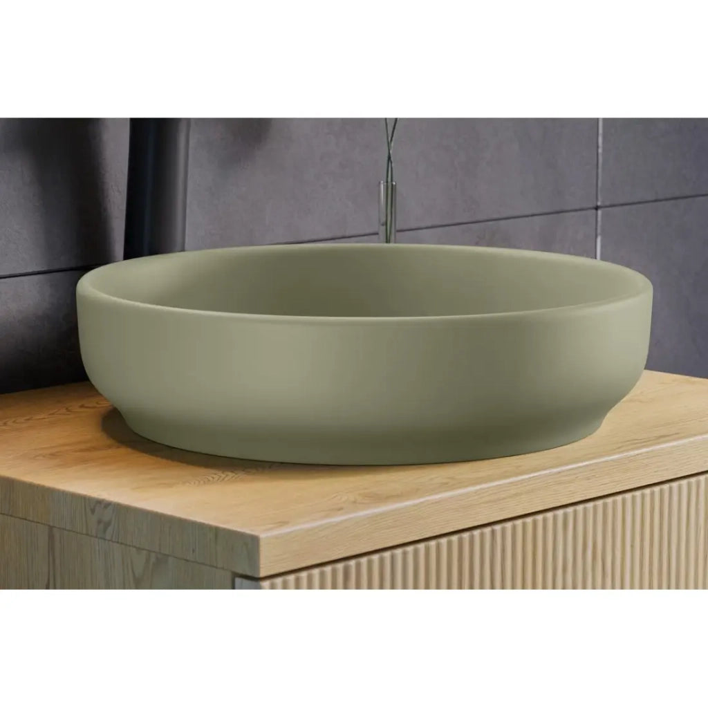 Lavabo da appoggio rotondo 40 cm in ceramica verde oliva opaco