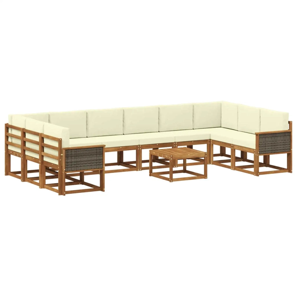 Set di divani da esterno con cuscino 11 pcs Naturale e Crema 3385586