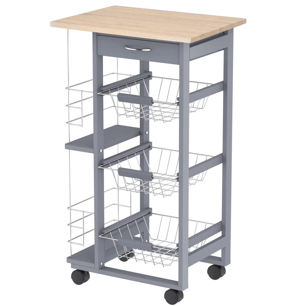 Carrello da Cucina con Cassetti Estraibili e 2 Portabottiglie, in Legno di Pino e Metallo, 47x37x83 cm