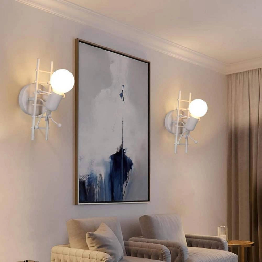 Trade Shop - Applique Da Parete Decorativo Forma Omino Sulla Scala In Metallo Attacco E27 Aq49 -