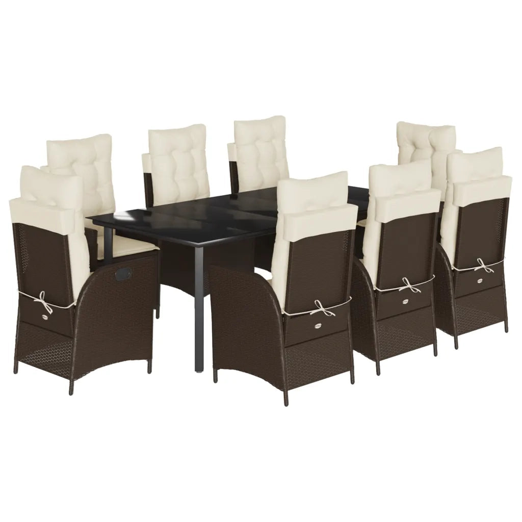Set da Pranzo da Giardino 9pz con Cuscini Marrone in Polyrattan