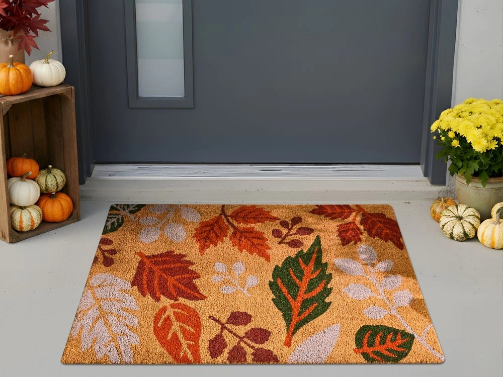 Zerbino di benvenuto in fibra di cocco antiscivolo 60 x 90 cm con retro in PVC Motivo foglie Multicolore