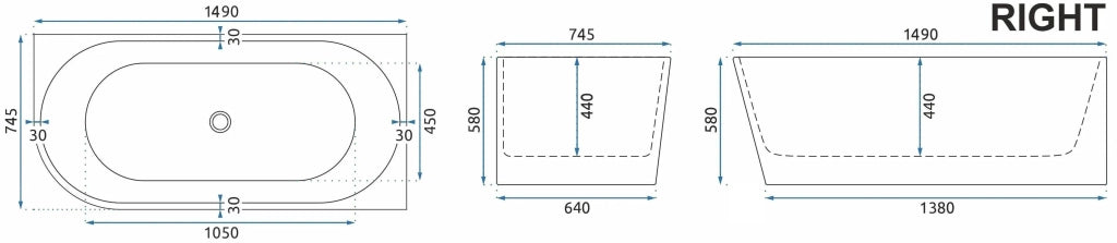 Vasca Bagno Sydney Bellanto Destra 150cm Copritappo nero