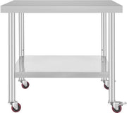 Tavolo da Cucina in Acciaio Inox - Tavolo da Bar - Dimensioni 91 x 76 x 82 cm - Capacità di Sostegno 160 kg - 4 Gambe Regolabili - Per Cucina, Bar, Ristorante - Argento